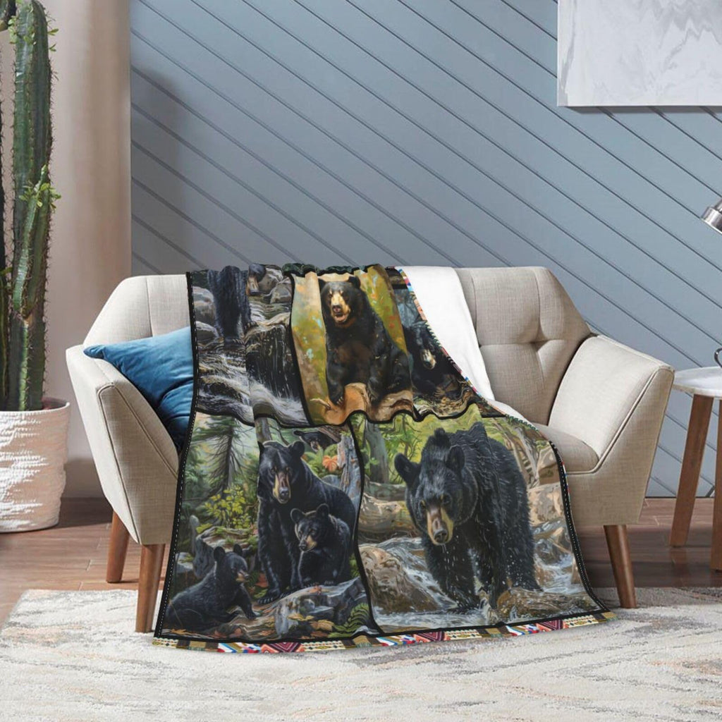 Black Bear Blanket Bears Throw Blanket Gifts for Wildlife Cabin Lodge Lover Soft Fleece Flannel Stuff Plush Throws