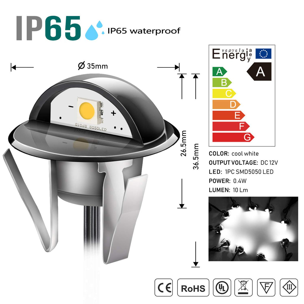 Pack of 20 Low Voltage LED Deck Lighting Kit Stainless Steel Waterproof Outdoor Landscape Garden Yard Patio Step