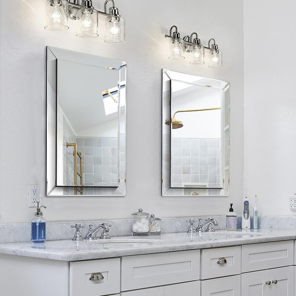 Frameless Bathroom Mirror - 20" x 30" Rectangular, Polished Beveled Edge for Washroom