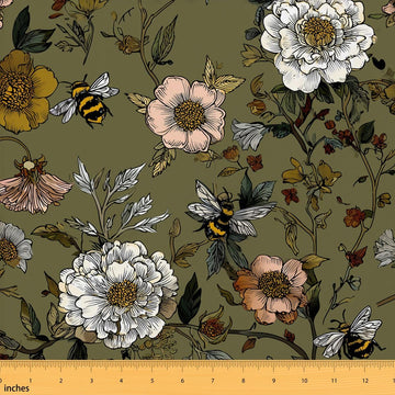 Floral Upholstery Fabric, Retro Botanical Leaf Fabric By The