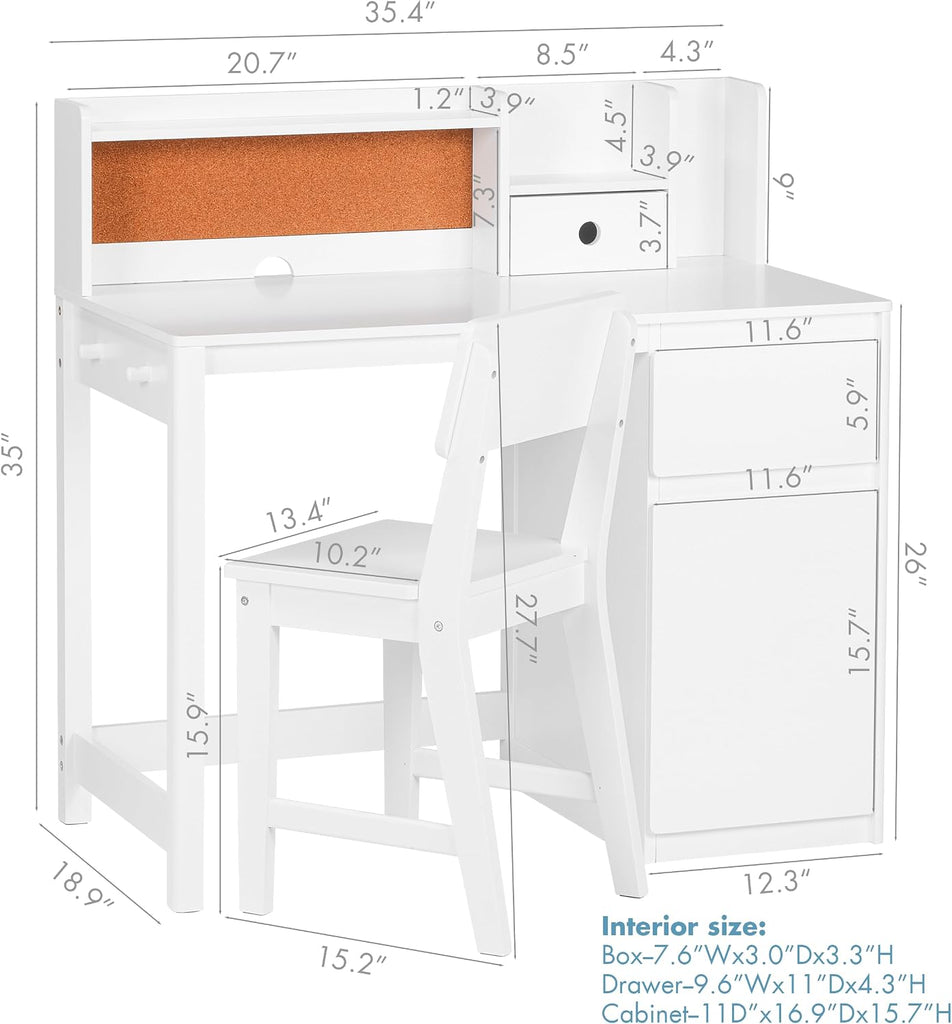 Wooden Kids Desk and Chair Set with Hutch and Storage for Ages 3-12