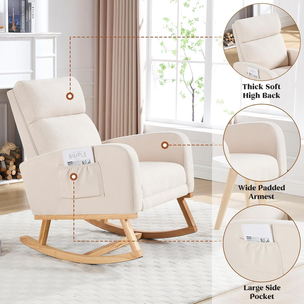 Rocking Chair Nursery, Nursing Rocking Chairs with Foot Rest for Mom Nursery, Glider Rocker Chair with Footrest and