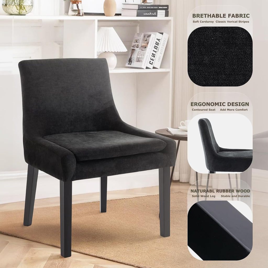 Modern Dining Chairs Set of 2, Upholstered Corduroy Accent Side Leisure Chairs with Mid Back and Wood Legs for Living