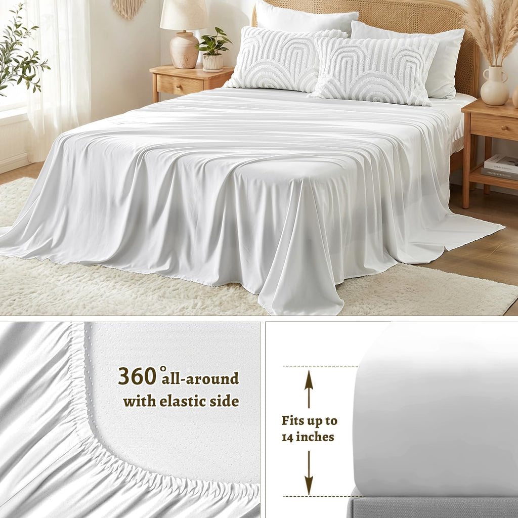 Boho Tufted Comforter Set, 7 Pieces White Bedding Sets