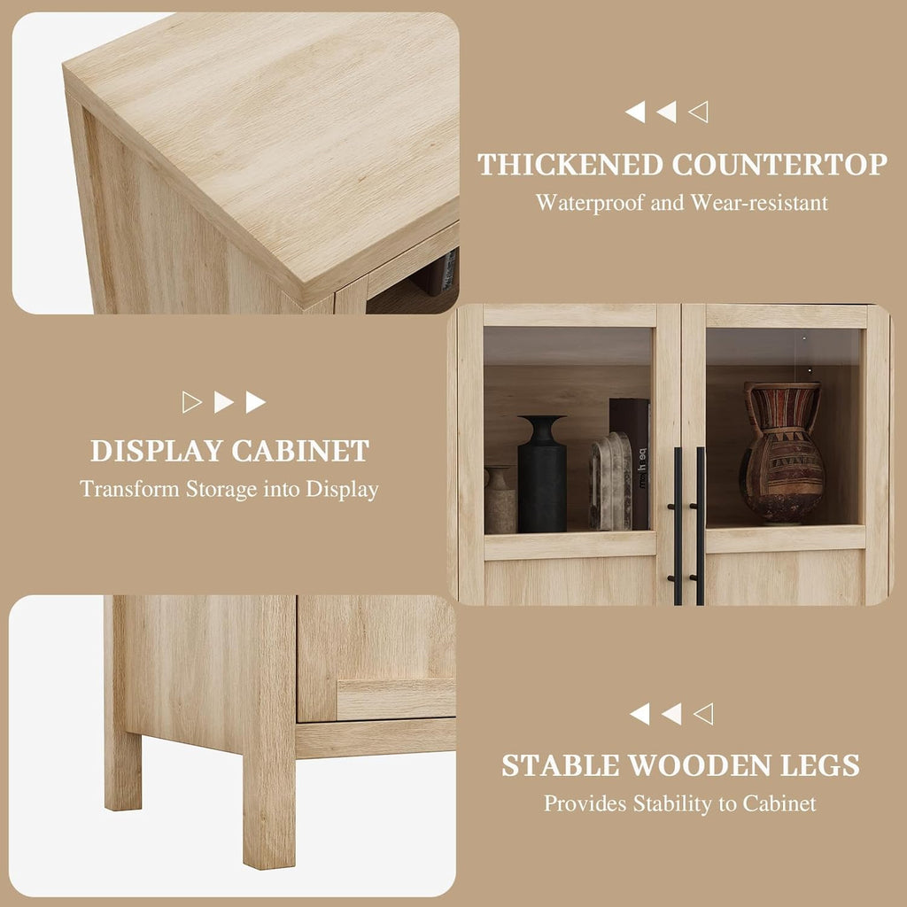 Sideboard Buffet Cabinet with 4 Glass Doors