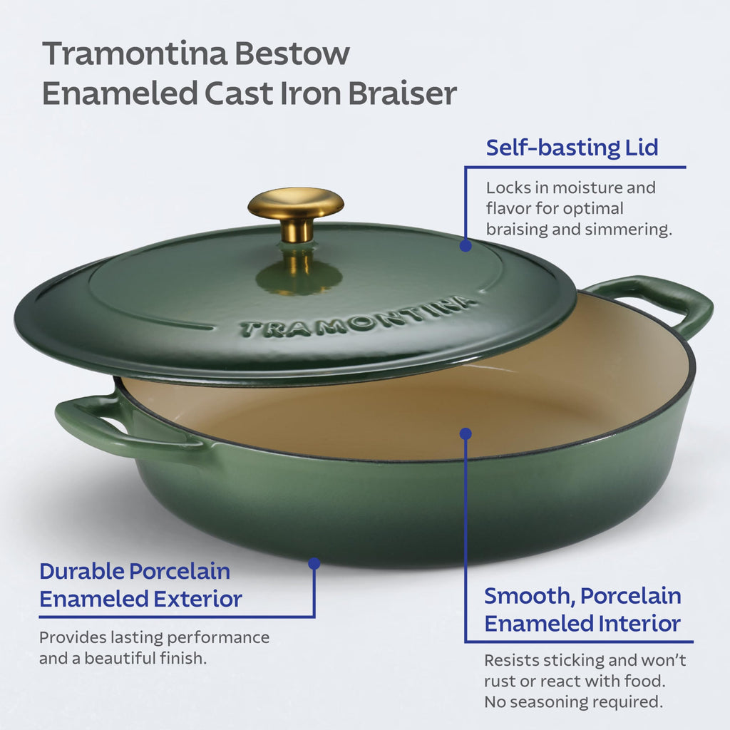 Bestow Enameled Cast Iron 4-Qt Braiser Pan with Lid, Cactus