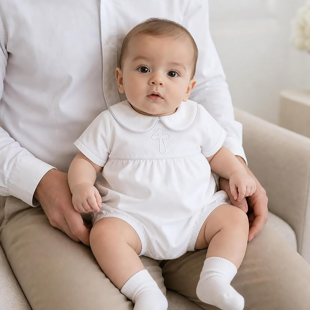 Baby Boys Heirloom Baptism Bubble Romper, Christening Outfit