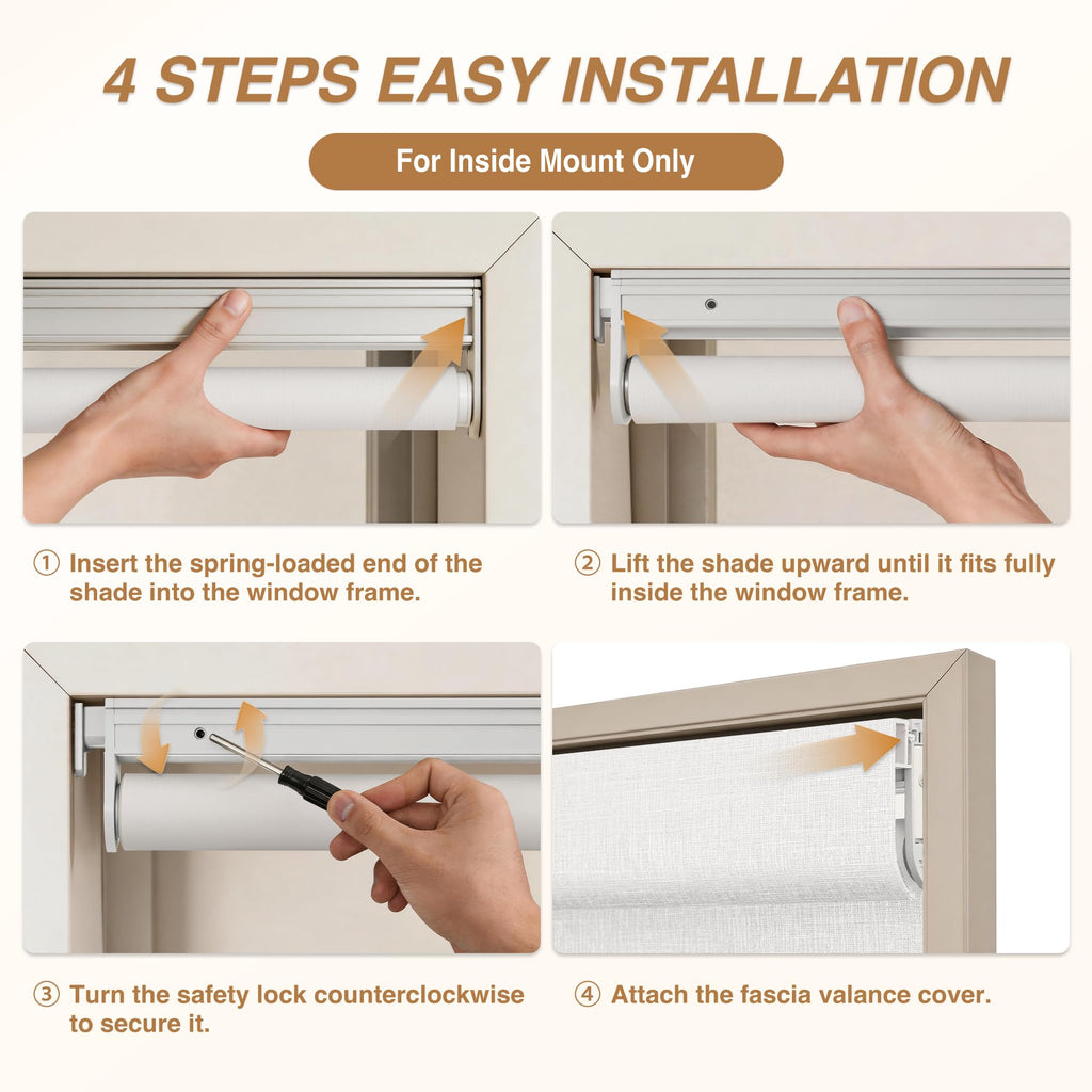 No Drill Cordless Blackout Roller Shades, White
