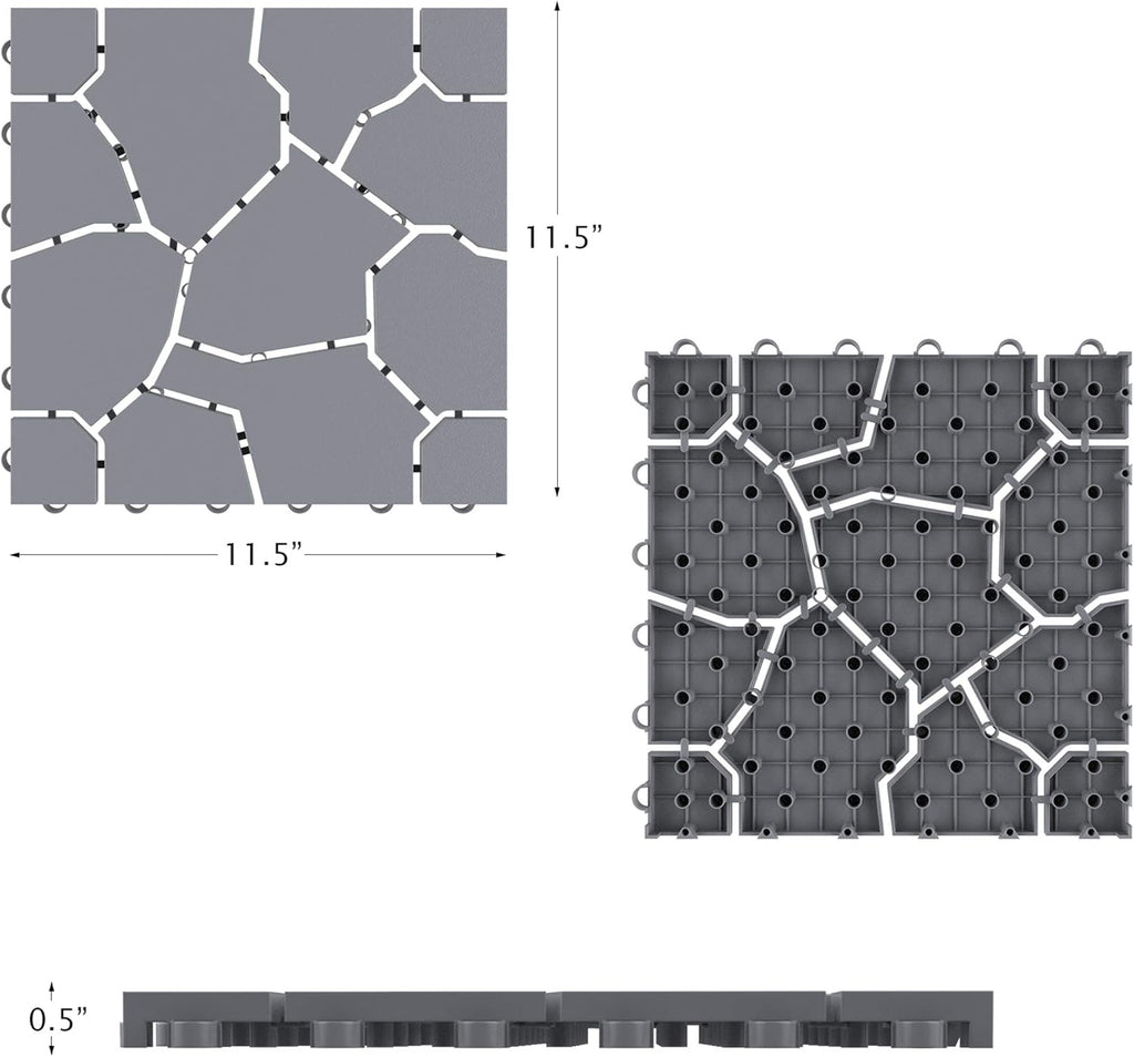 6-Pack Polypropylene Interlocking Patio Deck Tiles - Weather-Resistant Outdoor Flooring for Balcony, Porch, and Garage