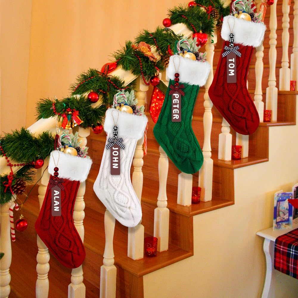 4PACK Christmas Stockings,18" Personalized Cable Knitted Stocking