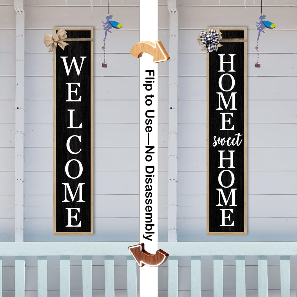 Outdoor 2in1 Welcome Sign for Front Door 45"X9" Wood Black