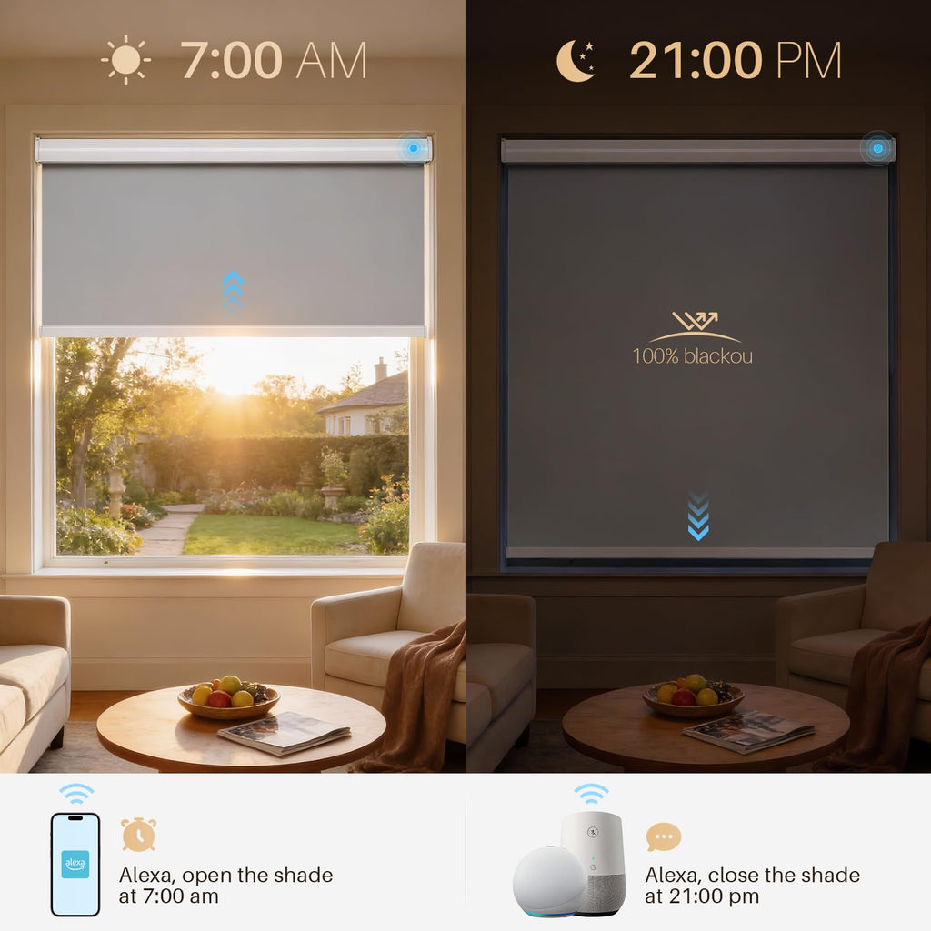 Motorized Roller Shades with Remote, Cordless Automatic Window Shades, Compatible with Alexa and Google Home(Grey, 24"