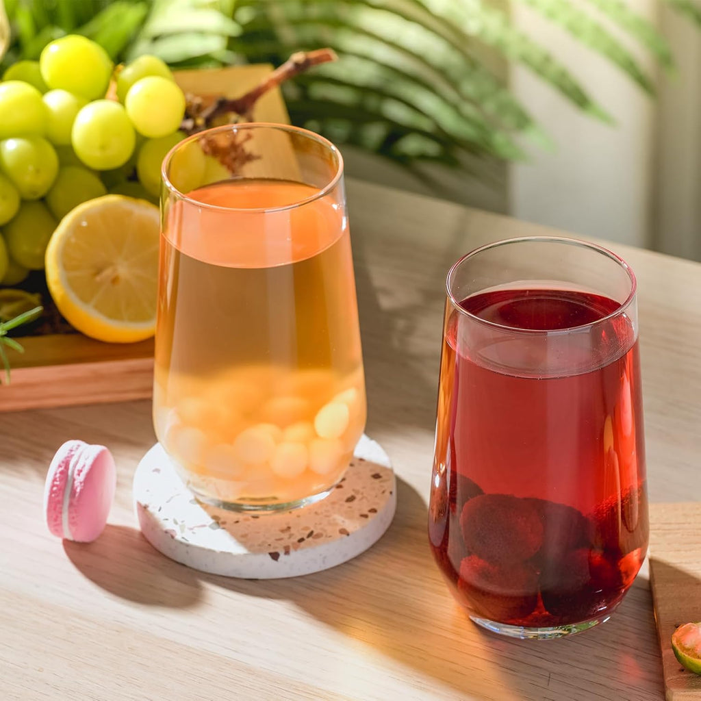 Drinking Glasses Set of 6, 16.4 oz Crystal Water Glasses,Tall Glass Cups,Highball Glass for