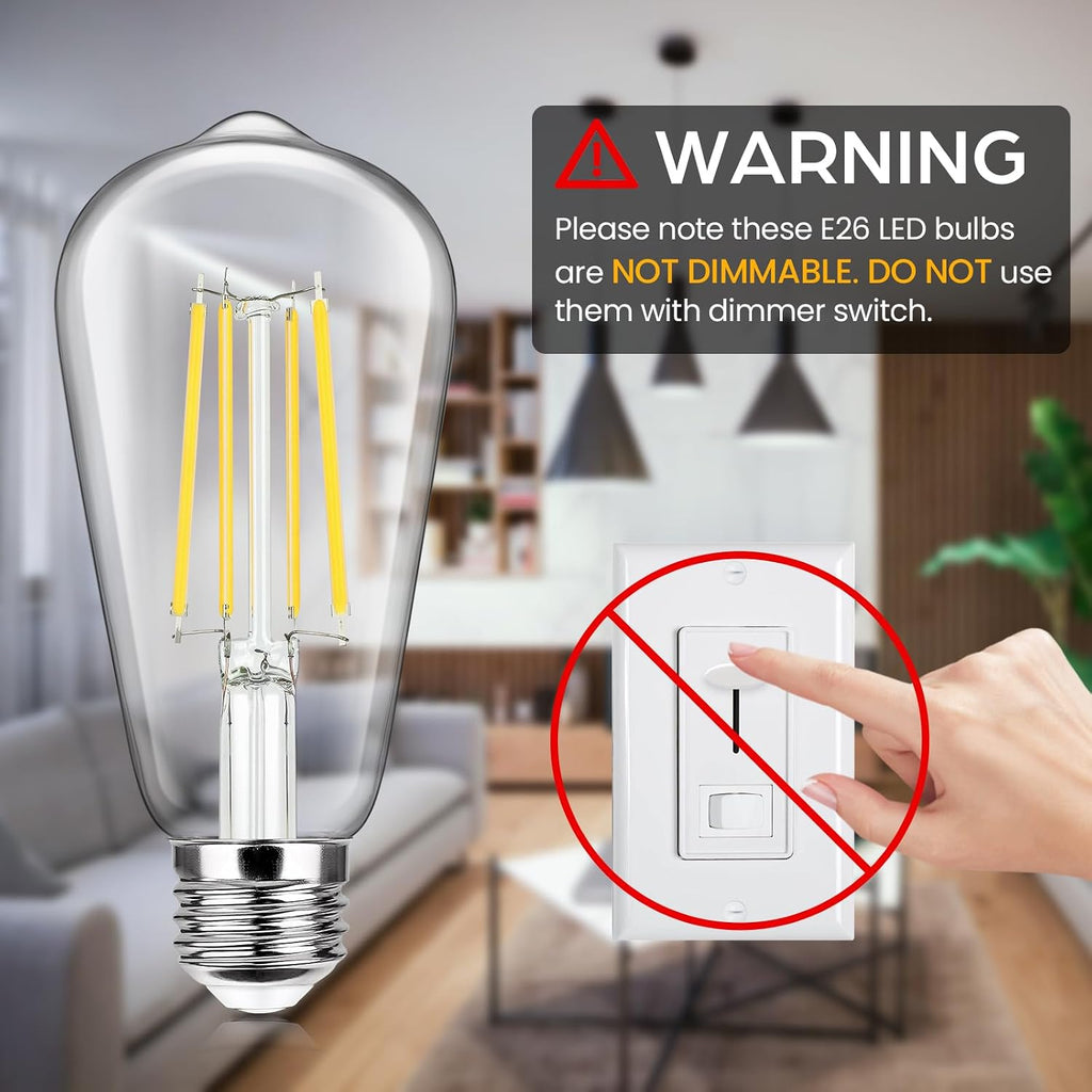 4-Pack Vintage E26 LED Edison Bulbs 100W Equivalent 1400LM High Brightness 8W ST58 LED Filament Light Bulbs 5000K