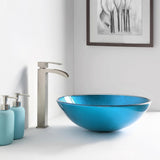 Accent Modern Tempered Glass Vessel Bowl Sink in Blue Ice, Aqua Top Mount Bathroom sinks above Counter