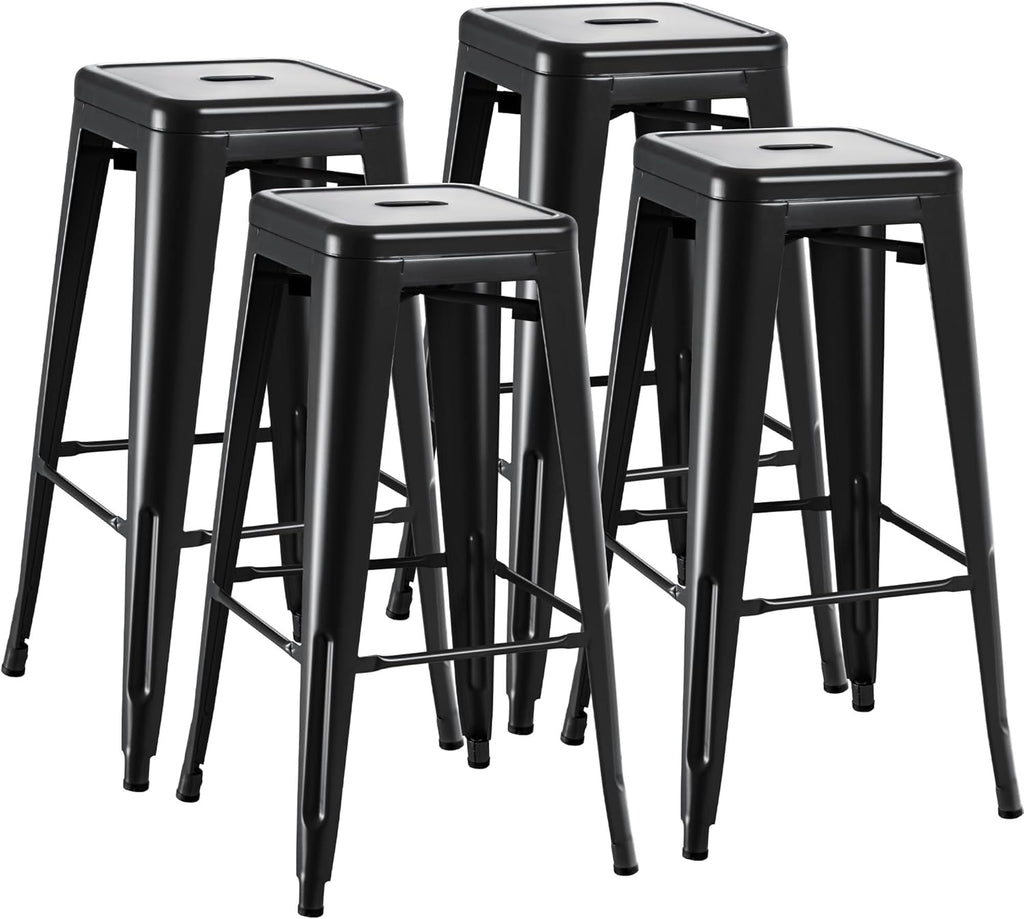 30 Inch Metal Bar Stools Set of 4, Counter Height Stools, Industrial Bar Chairs Patio Stool Stackable Stool