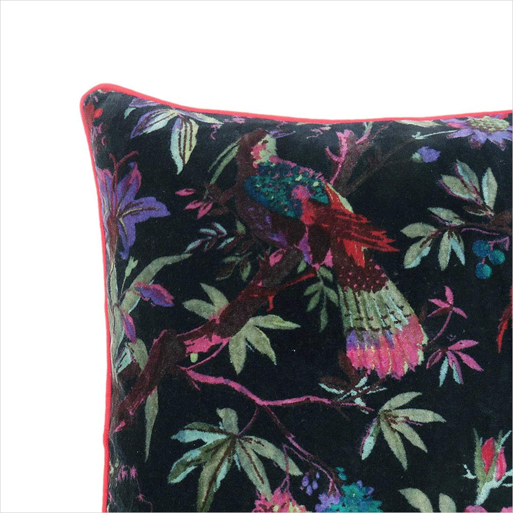 Velvet Floral Flower Bird Throw Pillow Sofa Cushion Cover Case Couch Colorful Boho Chic Bohemian Accent Indian