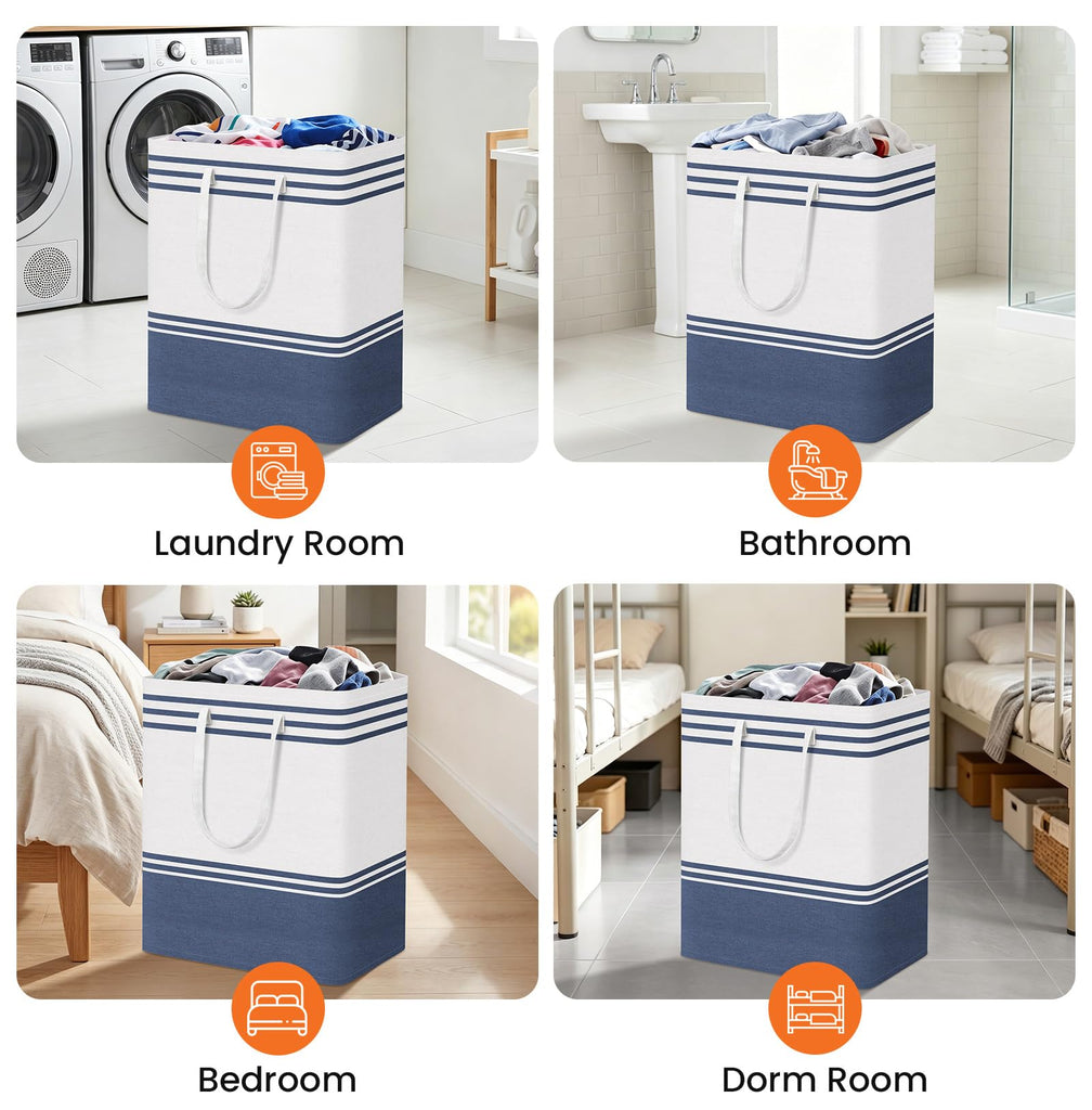 3-Pack Laundry Basket, Laundry Hamper, Blue-125L