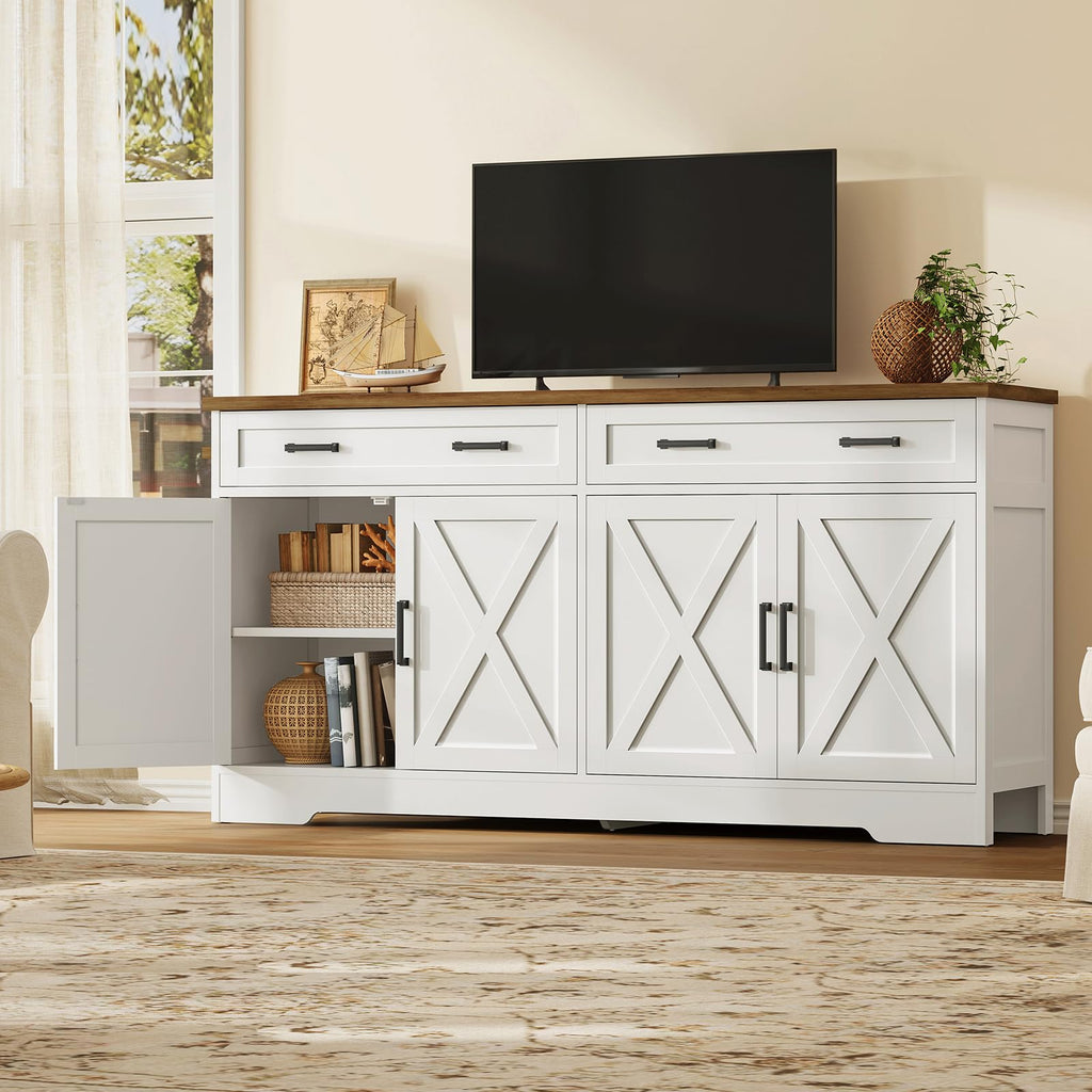55''W Buffet Cabinet with Storage, Sideboard Cabinet with 2 Drawers & 2 Adjustable Shelves, Farmhouse Coffee Bar