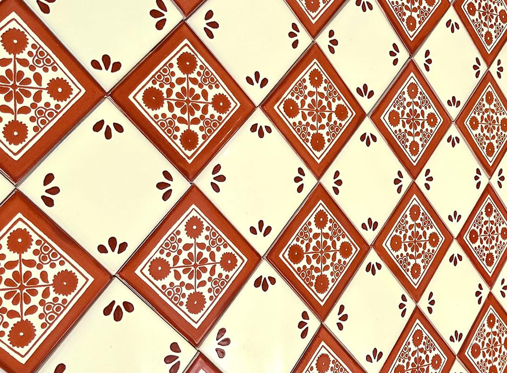 Box of 45-41⁄4 x 41⁄4 Terra Cotta Damasco - Talavera Mexican Ceramic Tiles