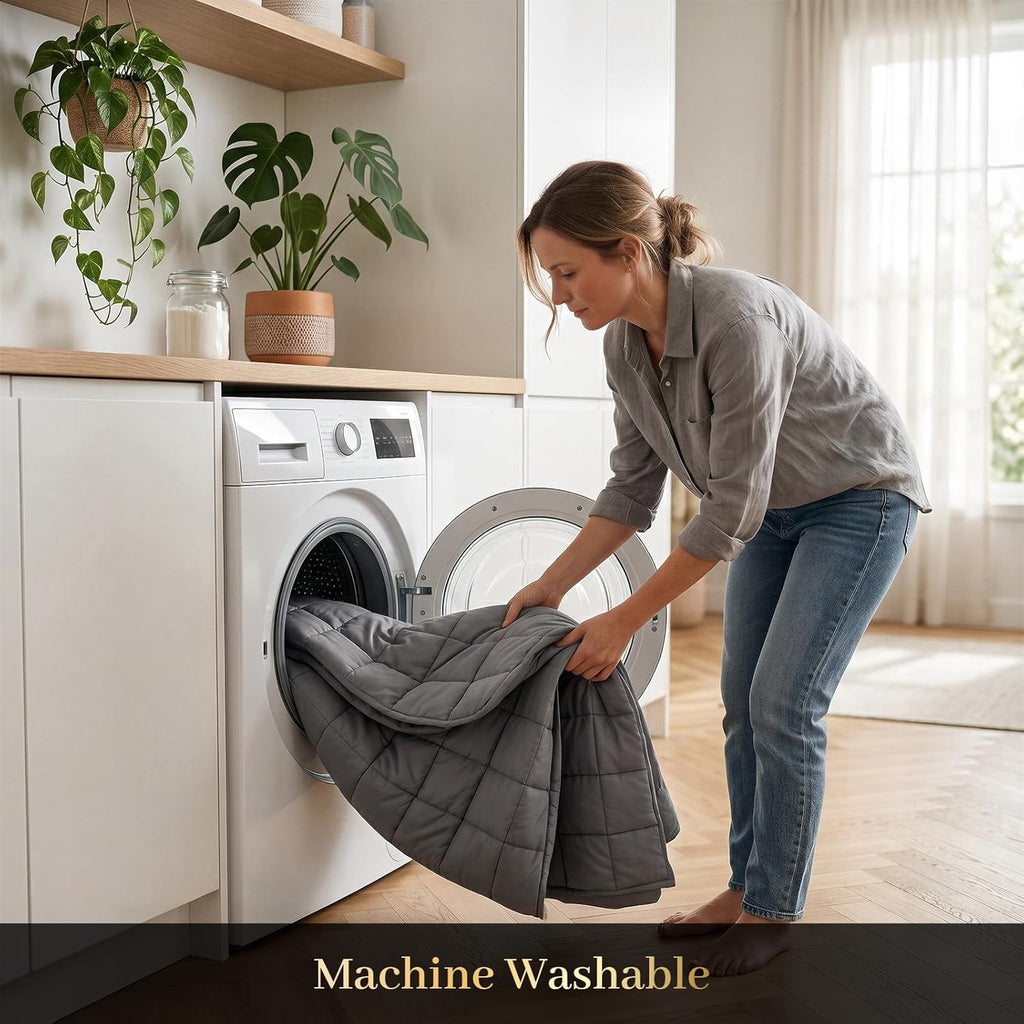 Machine Washable Weighted Blanket for Adults - Heavy Blankets for All-Season Sleeping, Cooling Soft & Breathable with
