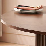 47 Inch Round Dining Table with Walnut Veneer, Rustic Farmhouse Style Kitchen Dinner Table for 4 - 6 People, MDF Core