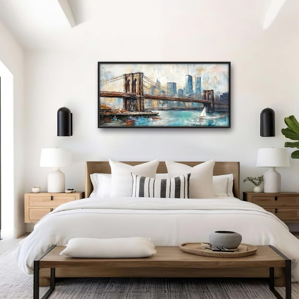 Large Framed Brooklyn Bridge Wall, New York Decor Canvas 60" L x 30" W