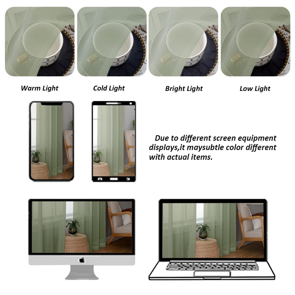 Extra Long Sage Green Sheer Curtains 144 inch 2 Panels, Translucent Backdrop Window Scarf Drapes for Canopy
