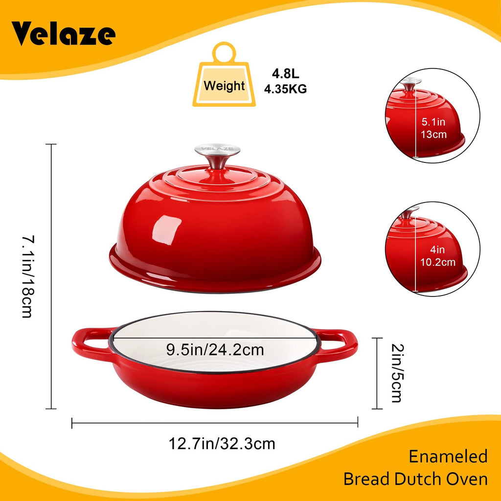 5 QT Enameled Cast Iron Dutch Oven for Bread Baking with Dome Lid
