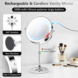 9" Makeup Mirror with Lights,5000mAh Rechargeable Vanity Mirror,1X/10X Double Sided Magnifying Mirror with Adjustable