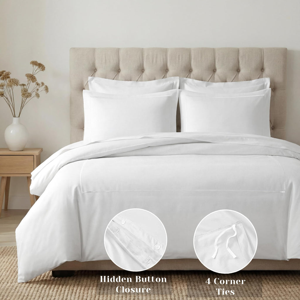 1200 Thread Count Egyptian Cotton Duvet Cover Set, Marrow Stitch Embroidery, Sateen Weave Cotton Bedding, Button
