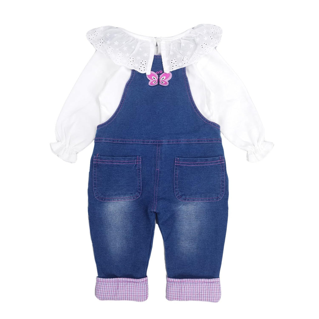 Baby Girls Denim Overalls Set Bunny Embroidery Ruffle Top