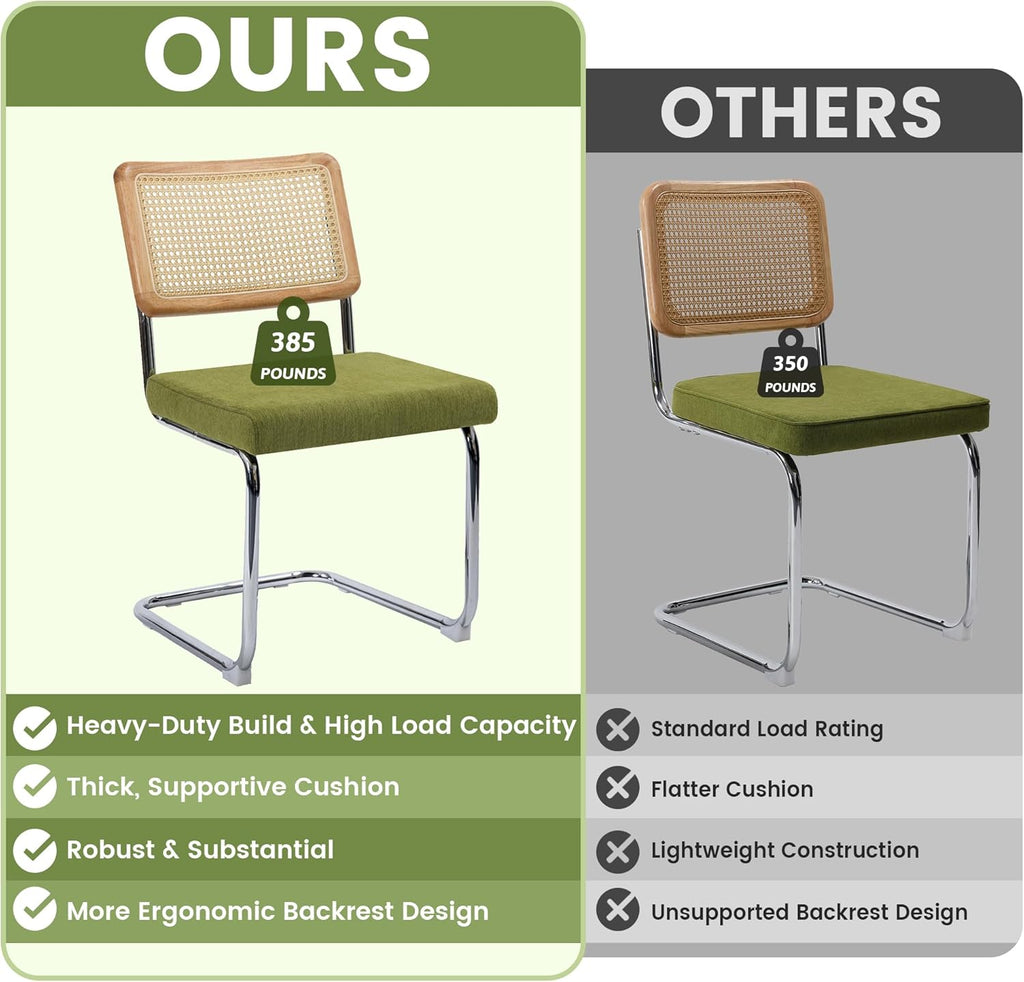 Dining Chairs Set of 4, Modern Rattan Kitchen Chairs, Mid Century Modern Design, Polished Chrome Frame, Upholstered