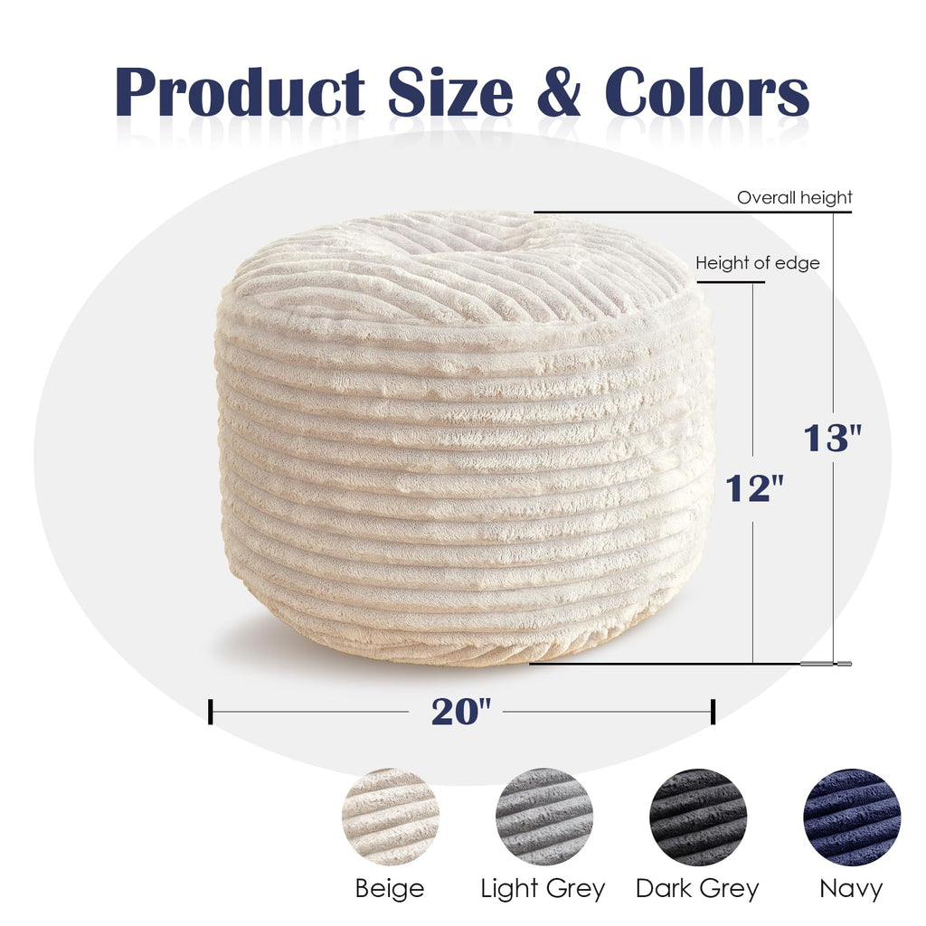 Stuffed Round Ottoman, Pouf Ottoman Foot Rest, 18 X 14, Beige