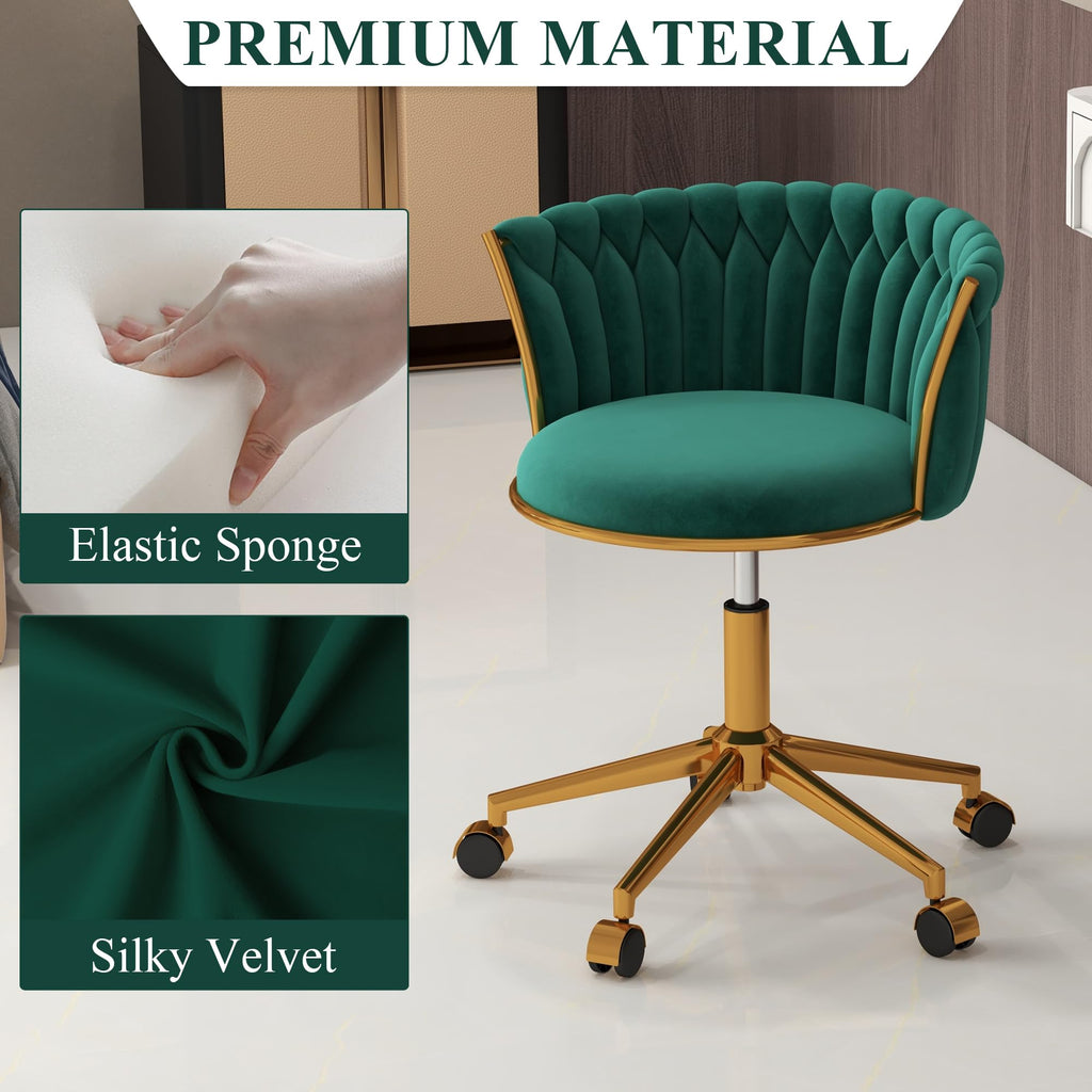 Vanity Chair with Wheels, Velvet Office Desk Chair, Swivel & Adjustable