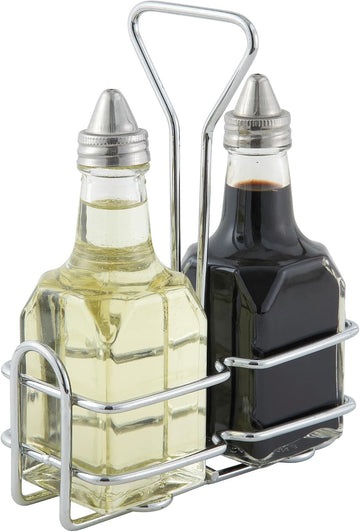 6 oz Clear Square Glass Cruet Set - Holder