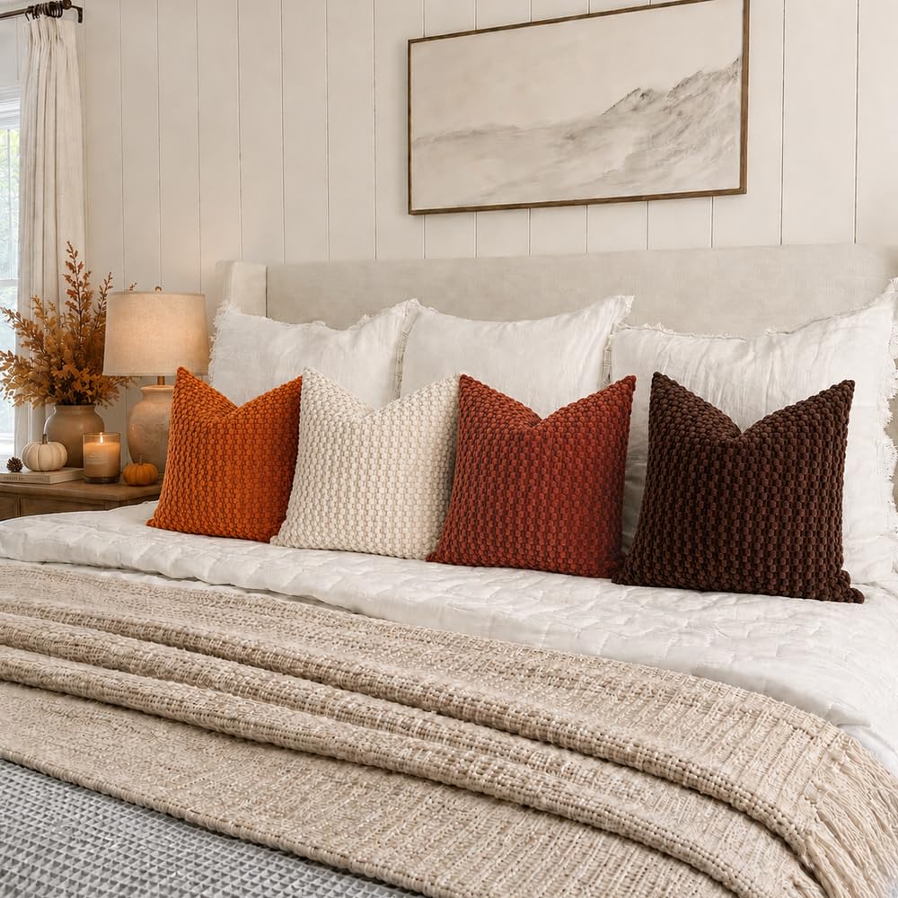 Decorative Soft Corduroy Throw Pillow Covers 20x20, Rustic Earth