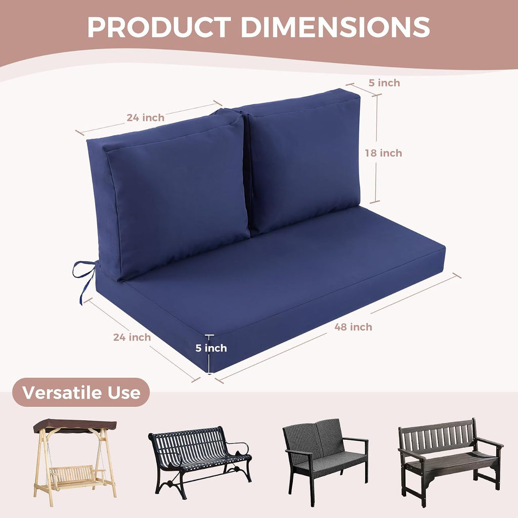 Outdoor Loveseat Cushions, 48×24×5 Inch, Waterproof, Navy Blue | Patio Loveseat Cushions for Outdoor Furniture, Fade