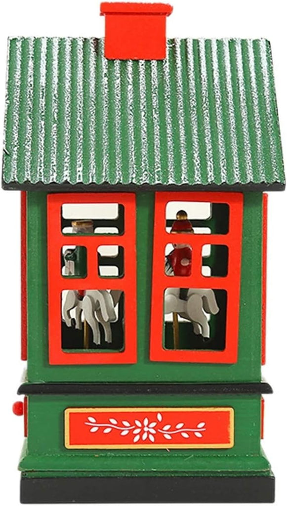 Christmas Wooden Carousel Music Box House Decorations Cute Rotating Design Tool Party Decor