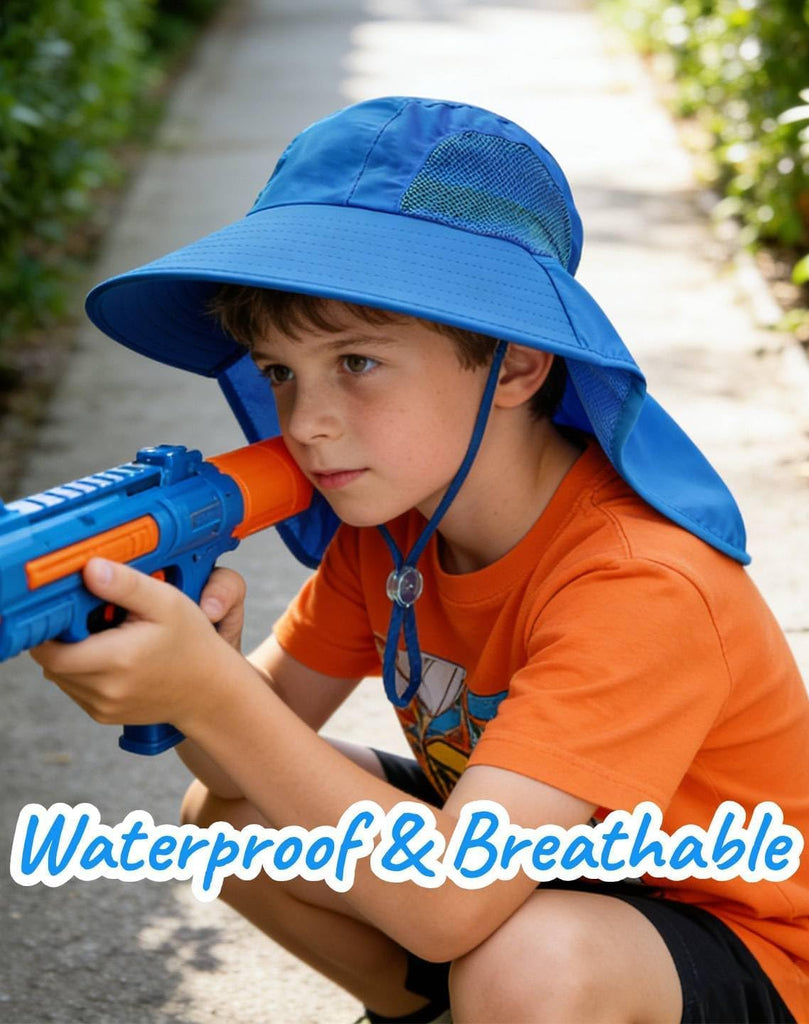Kids Sun Hat with Neck Flap UV Protection Summer Toddler Beach Hat Unisex Ponytail Hat Wide Brim Fishing Hat