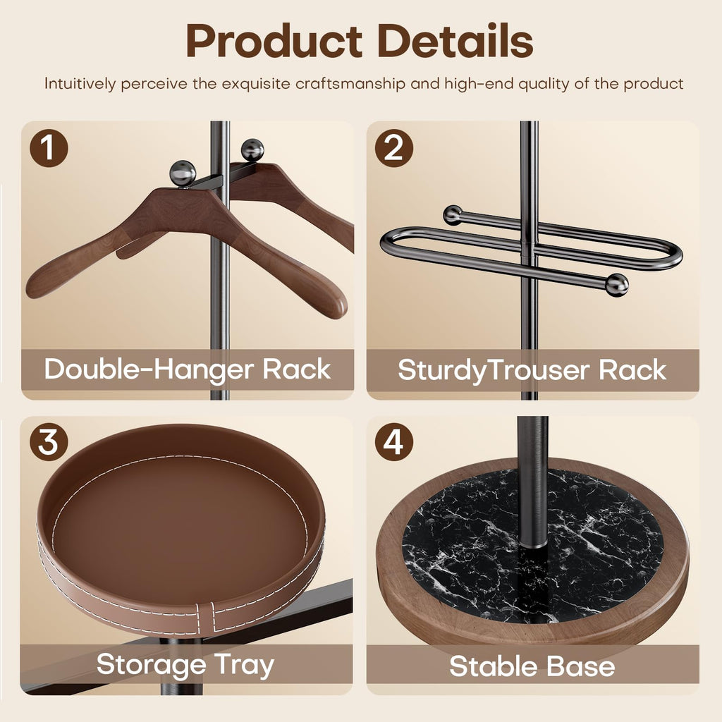 Valet Stand, Stainless Steel Suit Stand with Sturdy Marble Base