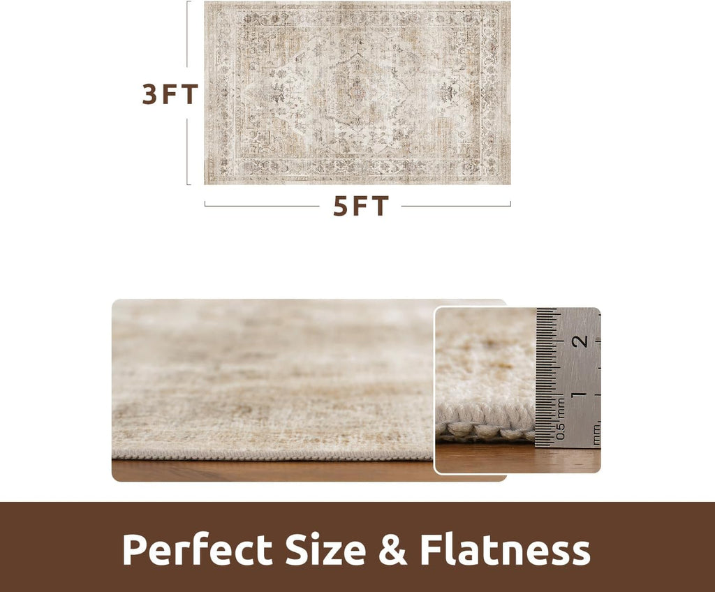 3X5 Area Rug-Soft Washable Vintage Throw Accent Rugs for Living Room, Entryway, Bedroom, Kitchen, Ba