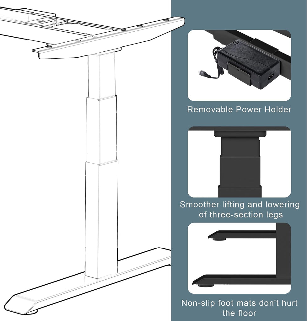 Dual Motor Electric Standing Desk Frame 3 Tier Legs Height Adjustable Handset with USB A+ C Ports Sit Stand up Desk