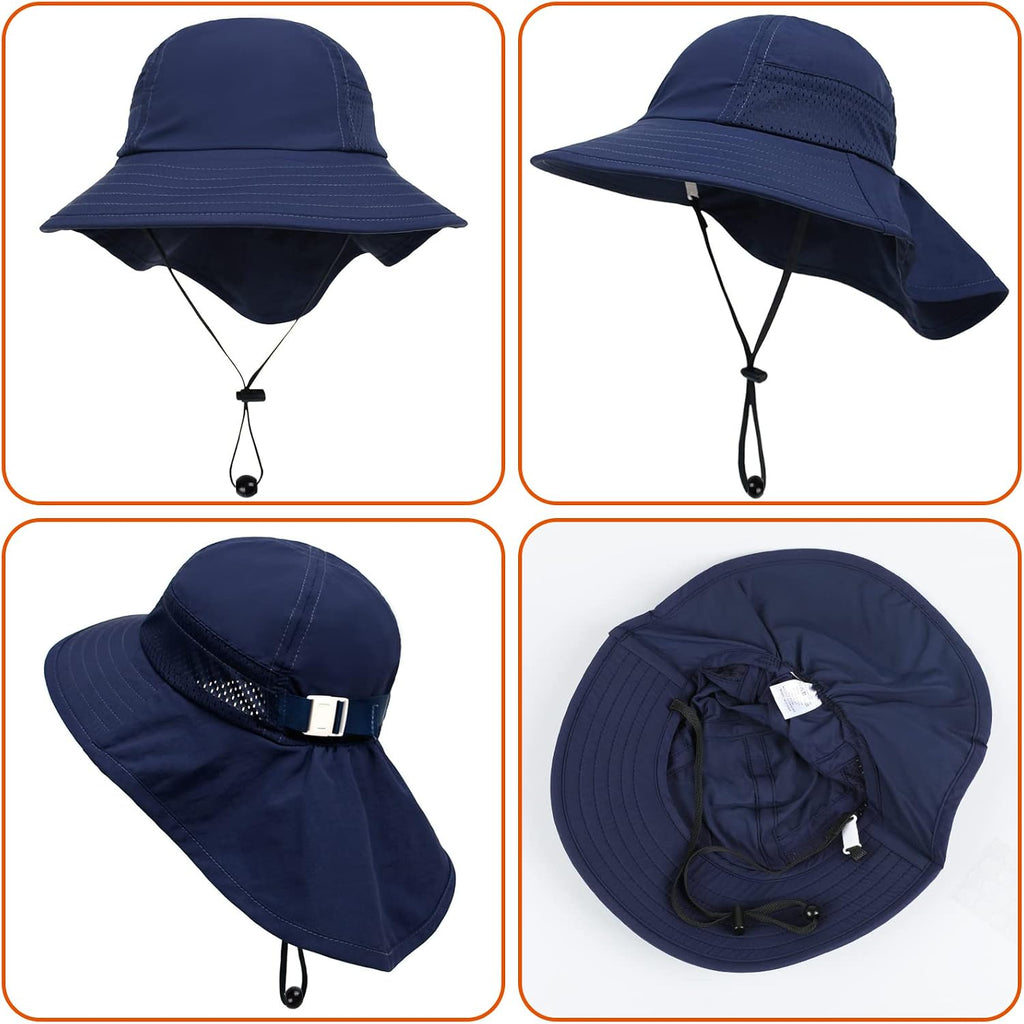 Toddler Baby Sun Hat Kids Summer Beach Essentials Adjustable Beach Hats with Bucket Wide Brim for Boys Girls Age 0-14