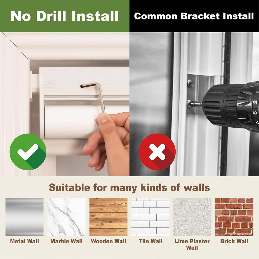 No Drill Cordless Blackout Roller Shades with Valance, Waterproof UV Protection Privacy Drilless Easy Install Blinds