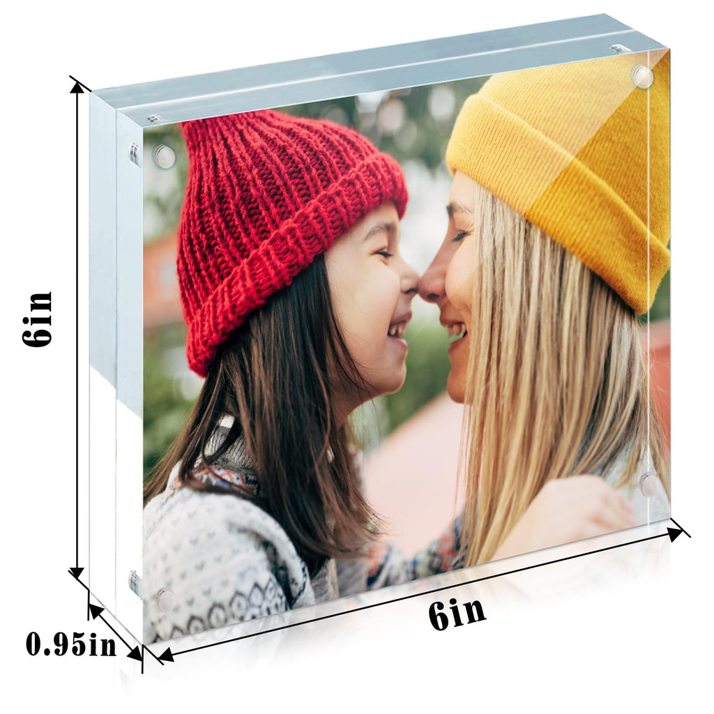 5 Pack Acrylic Frame 6x6, 20% Thicker, 24mm Thick Frameless Clear Square Picture Frame, Double Sided Magnetic Photo