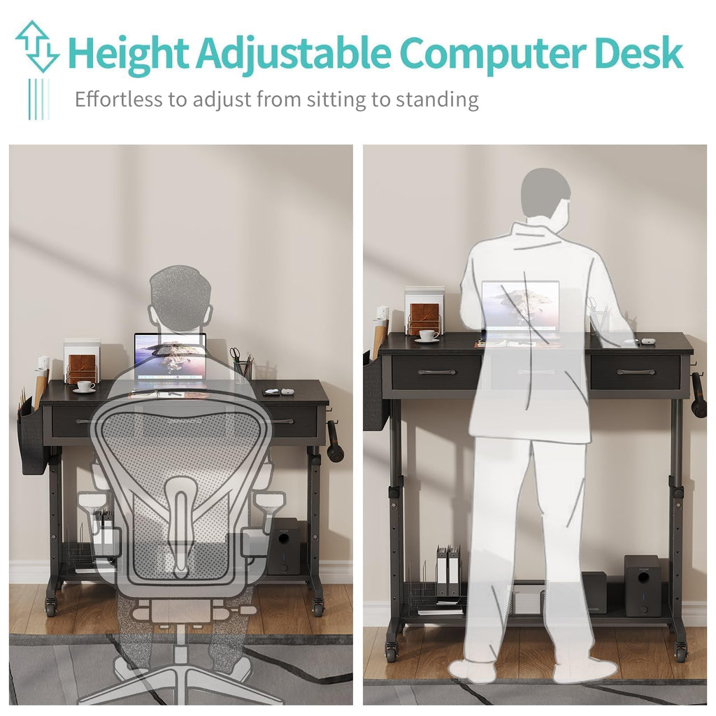 Rolling Standing Desk Adjustable Height with Drawers, 40 Inch Mobile Stand Up Portable Teacher Desks on Wheels for