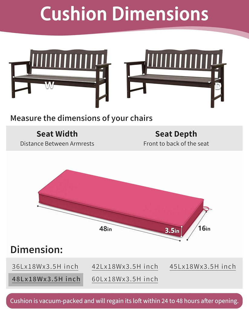 Outdoor Bench Cushions Furniture 48 X 18 Inch Water-Resistant & Fade-Resistant 3.5" Thick Removable Outdoor Couch