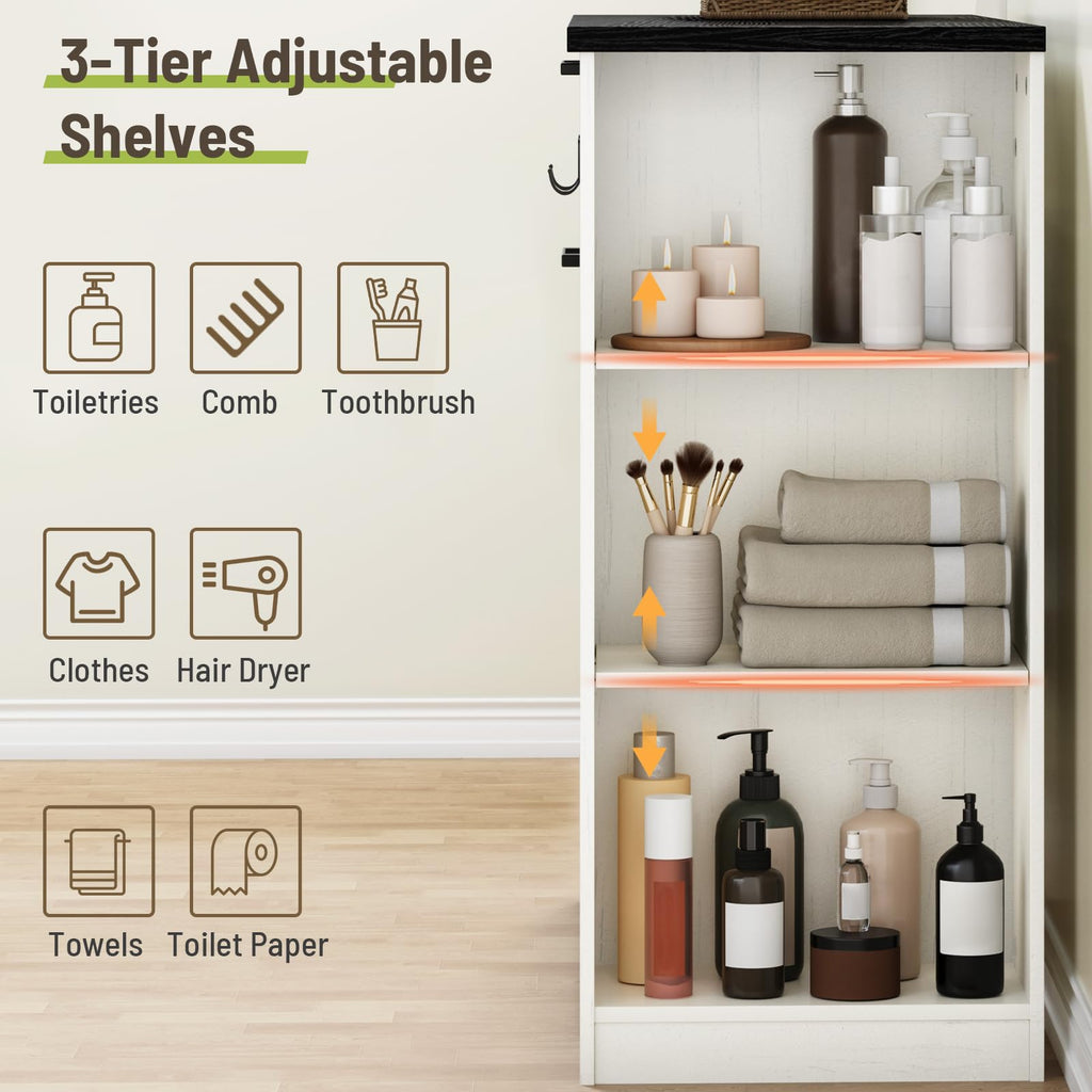 Laundry Hamper Cabinet, Double Laundry Cabinet with Two 11 Gallon Baskets and Drawer, Pull-Out Storage Unit with