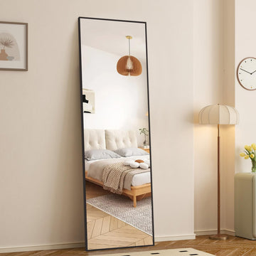 Full Length Mirror with Stand, 59"x16" Floor Mirror with Aluminum Alloy Thin Frame, Full Body Mirror Home Decor, Free